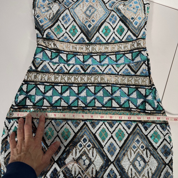 Strapless Sequin Geometric Mini Dress - Picture 11 of 12